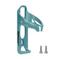 Teal plastic bike water bottle cage with open side and mounting screw holes