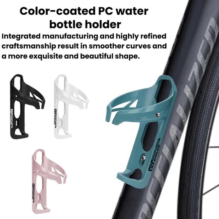 Teal bike water bottle holder cage with curved cutouts and two included mounting screws