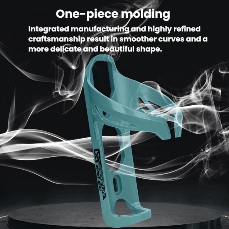 Teal bike water bottle cage with molded one-piece frame and side handle cutouts