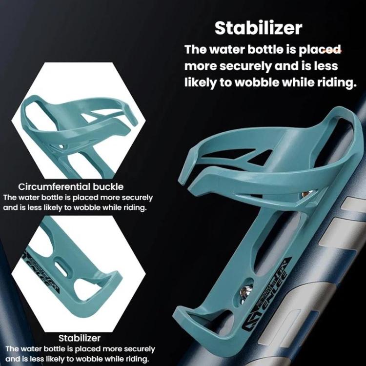 Teal bike water bottle cage with stabilizing side grips for more secure fit