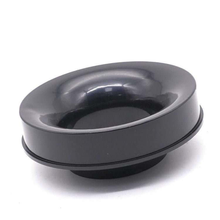 Black flanged intake reducer adapter with glossy round housing and central opening