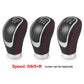 PU automotive shift knob with red stitched grip and numbered gear markings on top