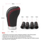 PU shift knob with red stitched grip shown with size diagram and replacement cover caps