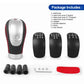 Automotive shift knob kit with knob, gear covers, black caps, screws, and red accessory cover