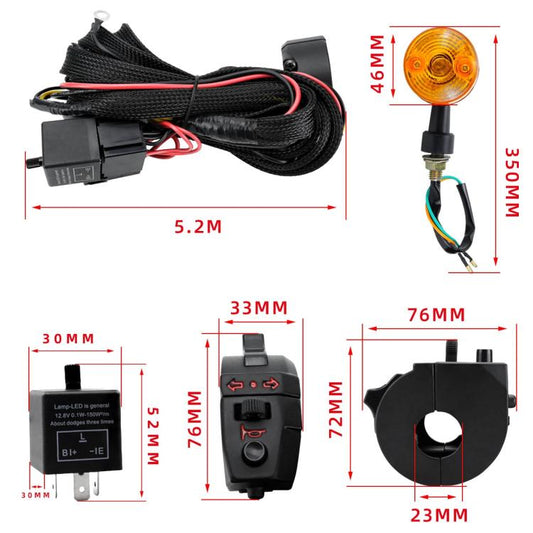 Motorcycle/ATV Turn Signal Kit With Wiring Harness Relay Indicator Lights And Horn Set, CP-5225