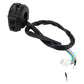 Motorcycle turn signal switch with black wiring harness and color-coded wire connector