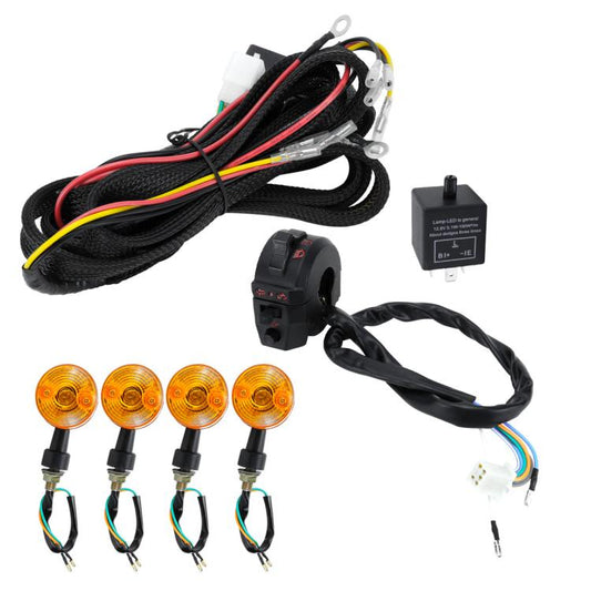 Motorcycle/ATV Turn Signal Kit With Wiring Harness Relay Indicator Lights And Horn Set, CP-5225
