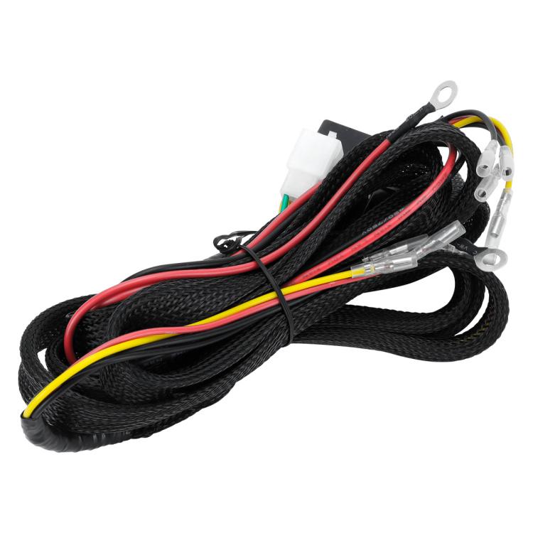 Motorcycle turn signal wiring harness kit with four amber lamp connectors and relay parts