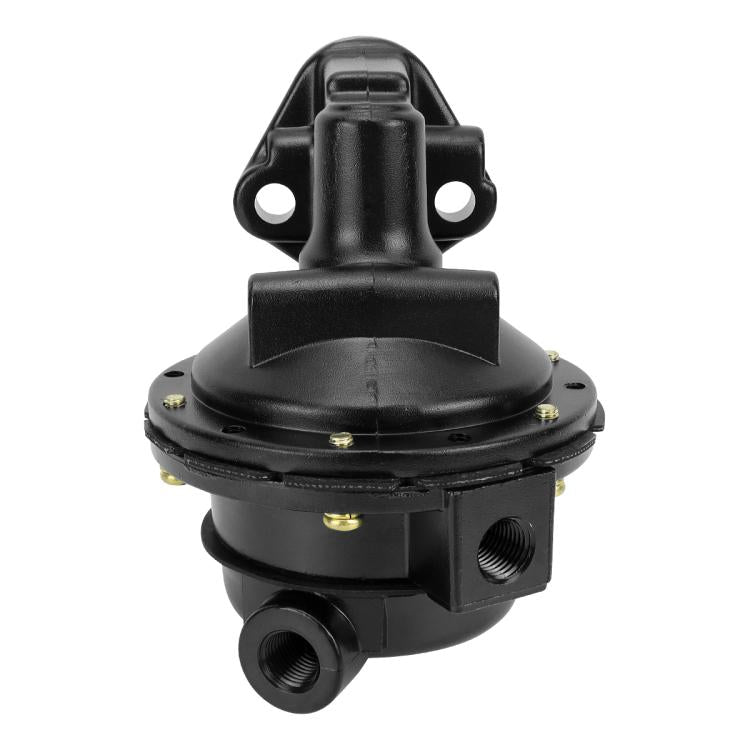 Mechanical fuel pump assembly, black top cover with two side ports and outlet fitting