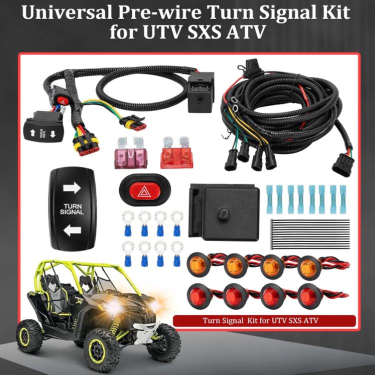 ATV turn signal wiring harness kit with emergency switch, flasher module, and connectors