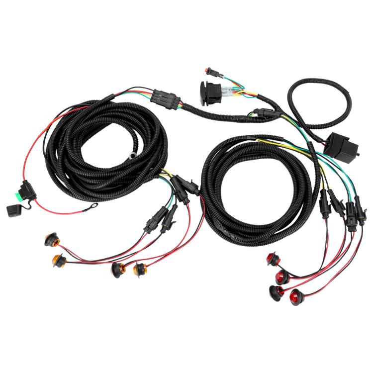 ATV turn signal wiring harness set with multiple sockets, leads, and inline signal modules