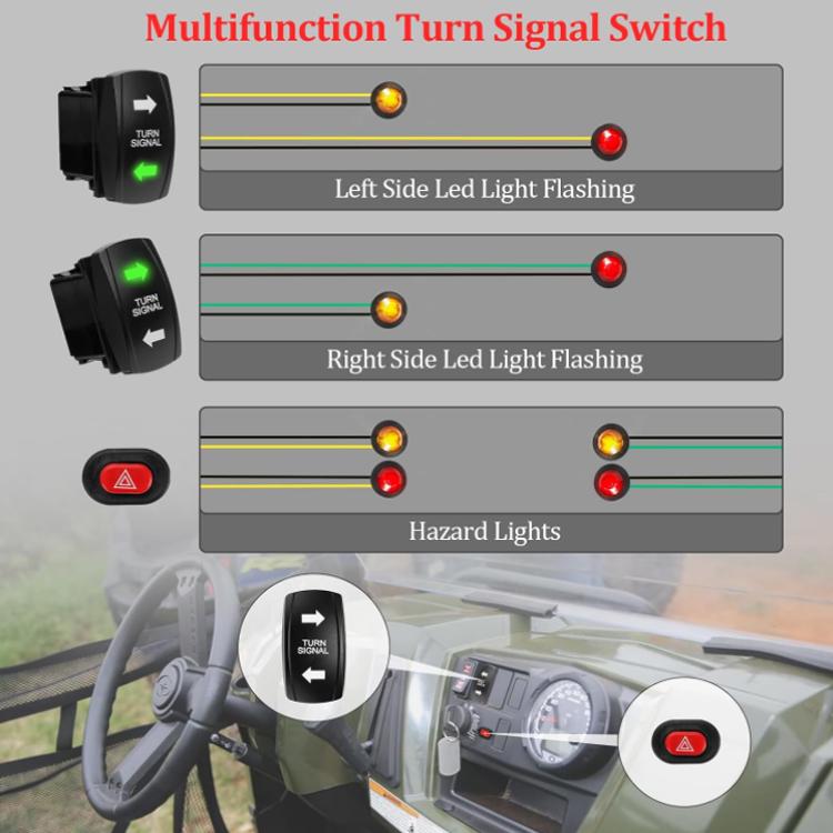 ATV multifunction turn signal switch with hazard mode and flashing light indicators