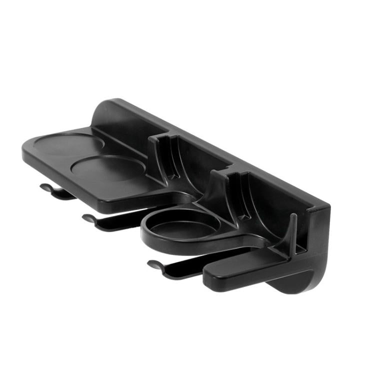 Wall-mount coffee tool holder with angled trays and portafilter ring, black
