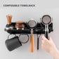 Wall-mount coffee tool holder with accessory slots for portafilter and tamper, black