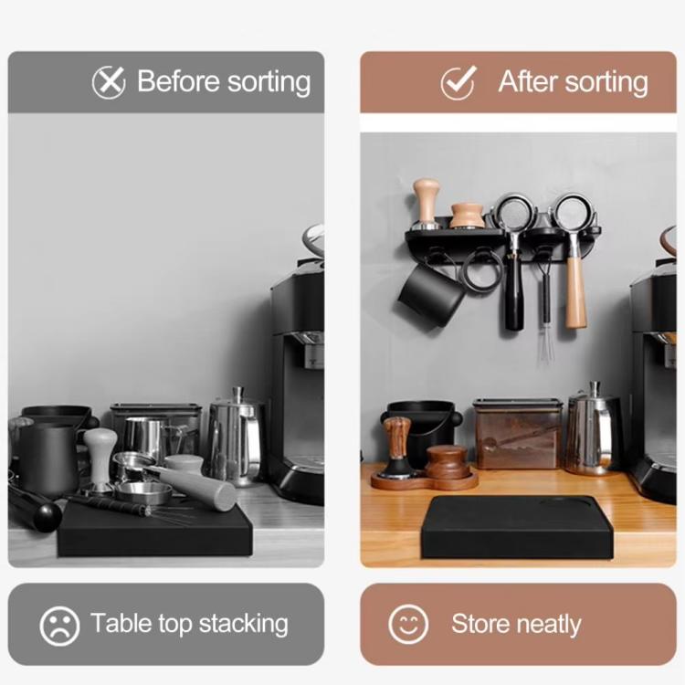 Wall-mount coffee organizer rack for neatly storing coffee tools, black