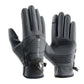 Grey winter bike windproof gloves with buckle, padded knuckles and textured grip palms