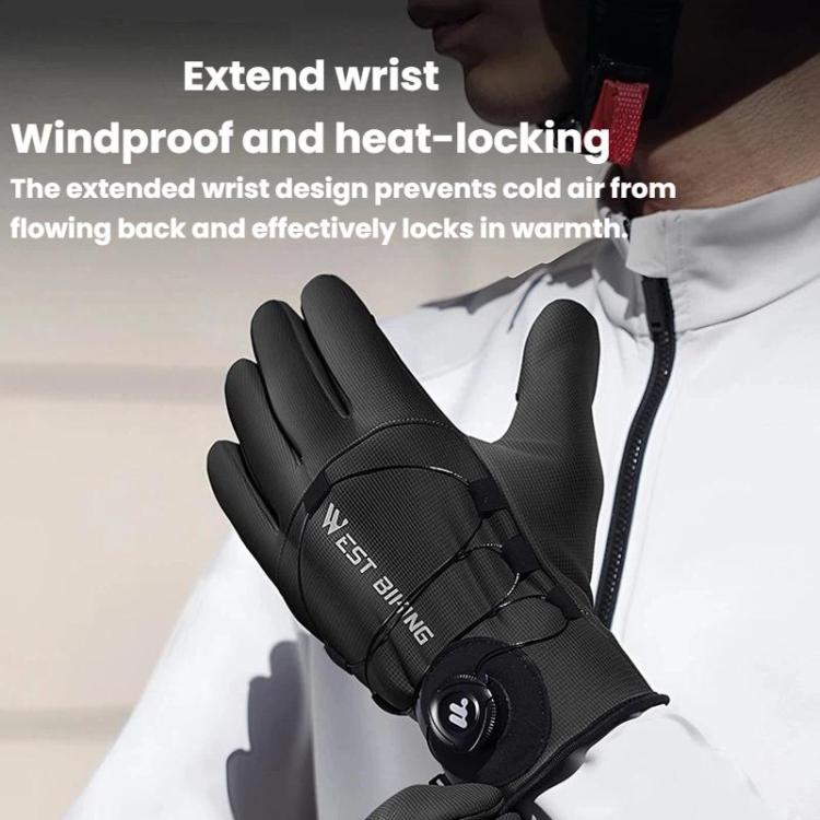 Black cycling winter gloves with adjustable wrist strap and West Biking logo