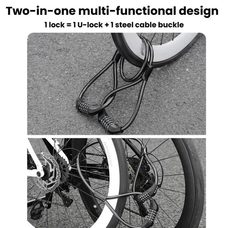 Double bike cable lock with two looped steel cables for securing wheels