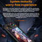 Handheld game console with glowing screen, buttons, and joystick visible