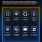 Handheld game console feature icons infographic: display, WiFi, lighting, vibration, capacity