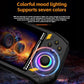 Black handheld game console with circular RGB ring light near the thumbstick