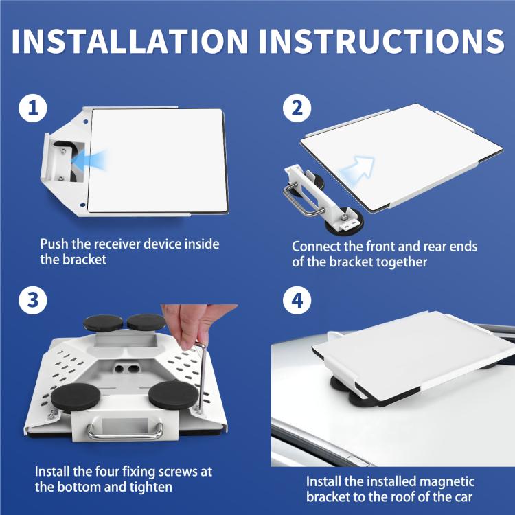 Magnetic mounting kit installation steps with receiver placement and bracket connection