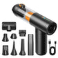 Handheld car vacuum cleaner with orange filter, included nozzles, and Type-C charging cable