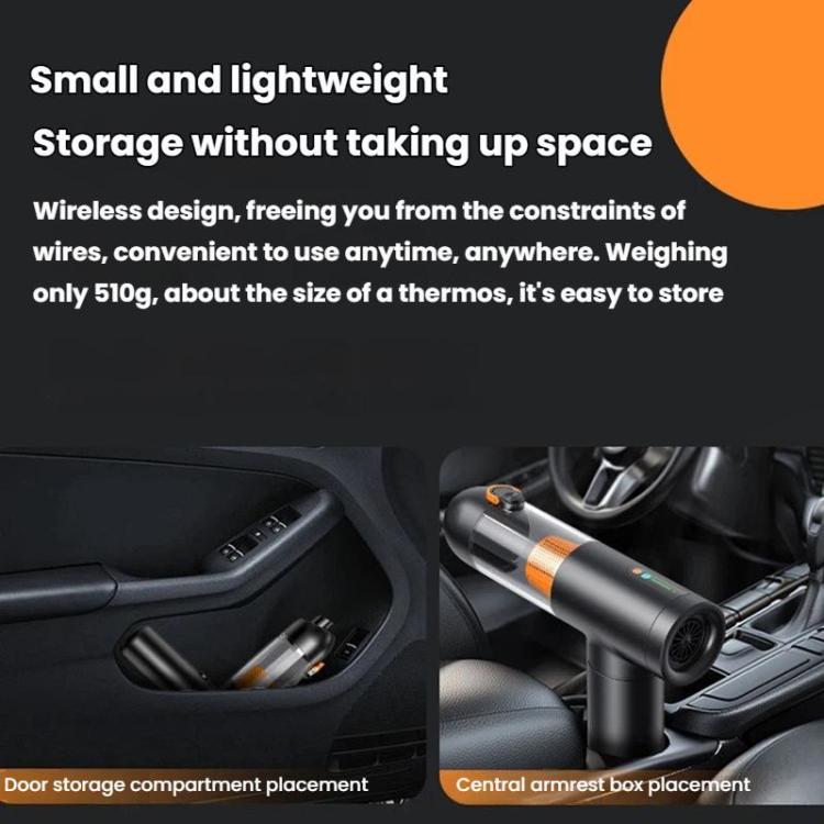 Handheld car vacuum cleaner placed in a car console storage compartment