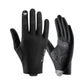 Black full-finger cycling gloves with knit back and GEL-style cushioned palm pads