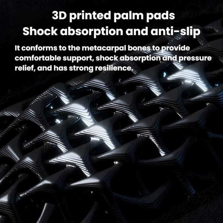 Close-up of black 3D printed palm pads for shock absorption and anti-slip grip