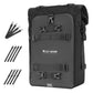 Black motorcycle rear seat bag with front mounting straps and buckle closures, 20L capacity.
