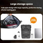 Black motorcycle rear seat bag with open top compartment and 20L storage label.