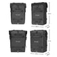 Black motorcycle rear seat bag sizes shown: 20L and 30L with mounting straps and hooks.