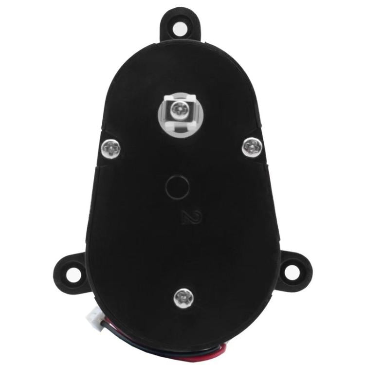 Black side brush motor housing with mounting screws and wire leads