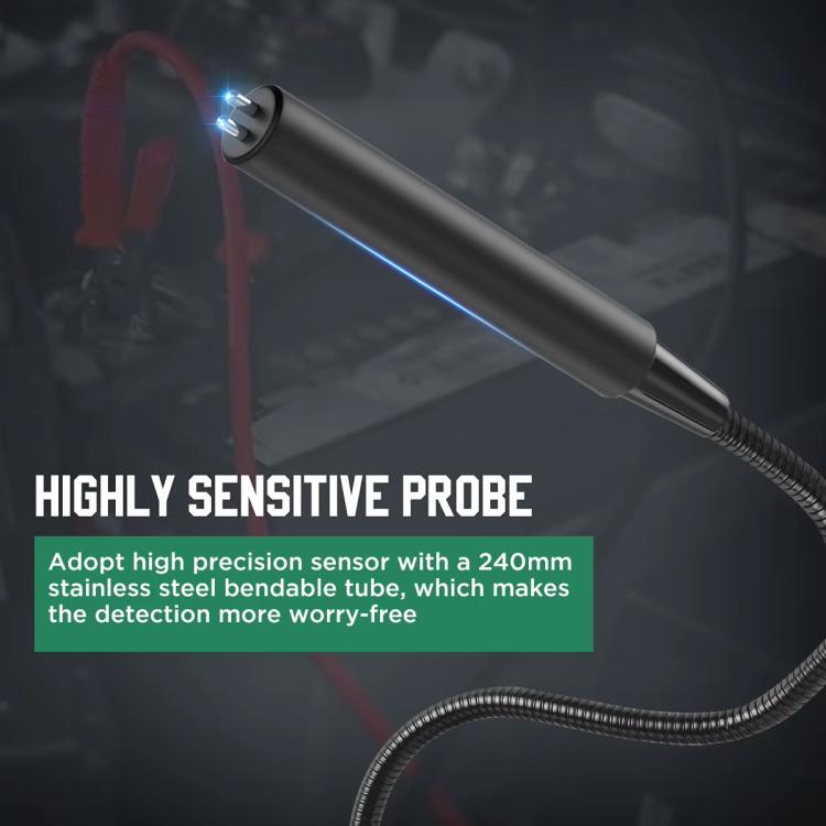 Brake fluid tester probe with long metal sensing tip and attached cable