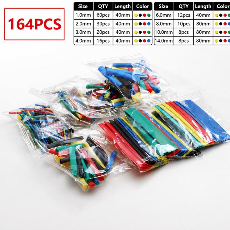 164-piece thermoresistant heat shrink tube kit, assorted blue, red, green, black tubes