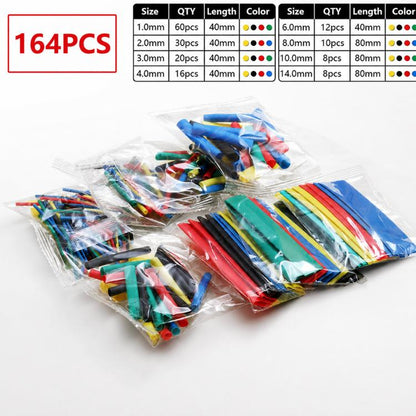 164-piece thermoresistant heat shrink tube kit, assorted blue, red, green, black tubes