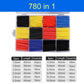 780-piece heat shrink tube set in storage case, assorted red, blue, yellow, black tubes