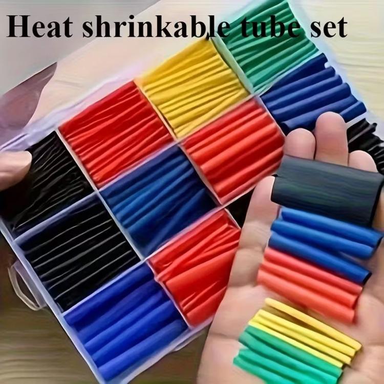 Heat shrink tube set with assorted colored tubes, shown held in clear pack