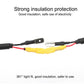 Heat shrink tubes insulating a wire splice, blue and yellow tubes over black cable
