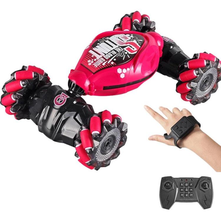 Pink stunt twist remote car with lights, hand-held remote and black controller