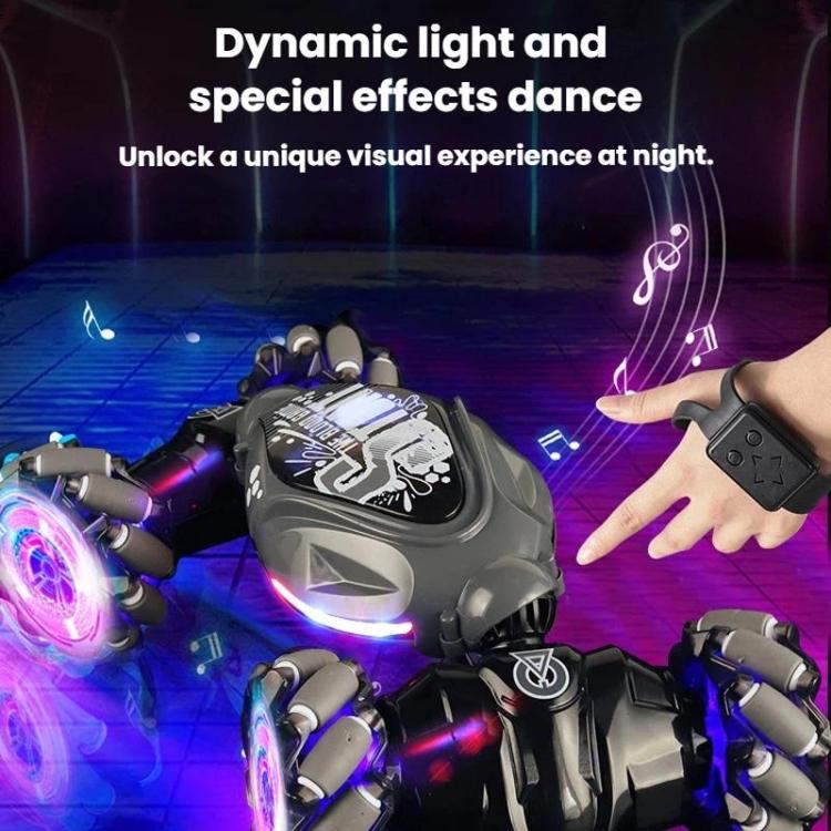 Gray stunt twist remote car with bright purple wheel lights and hand-held remote