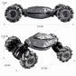 Compact shockproof stunt twist RC car in black and gray with LED headlight