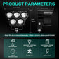 5-inch quad-LED spotlight dimensions diagram with front and side views