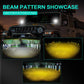Quad-LED spotlight beam pattern showcase with illuminated ground panels