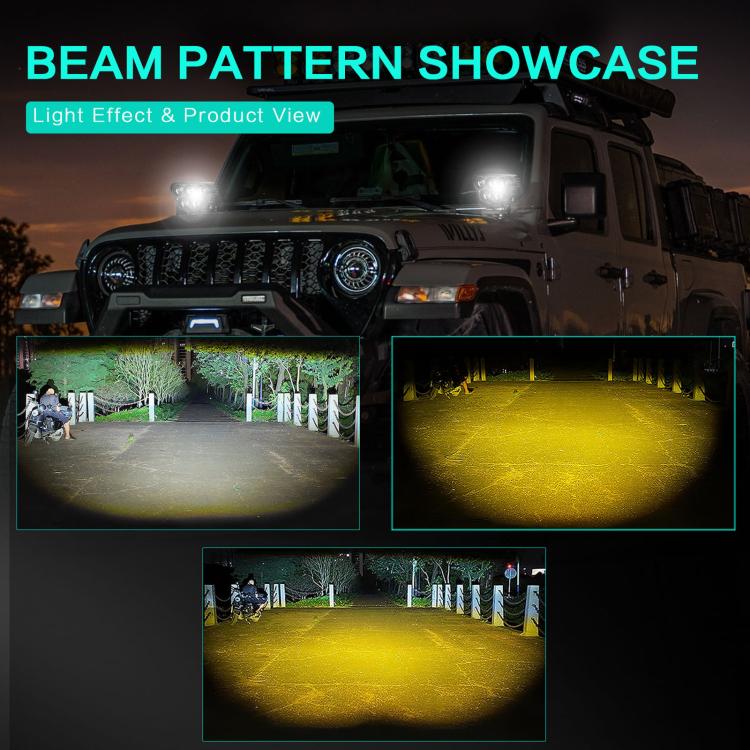 Quad-LED spotlight beam pattern showcase with illuminated ground panels