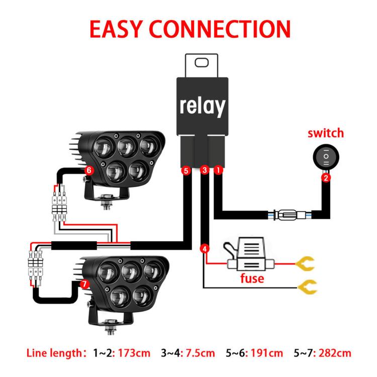 Spotlight wiring diagram with relay, switch, fuse, and harness connectors