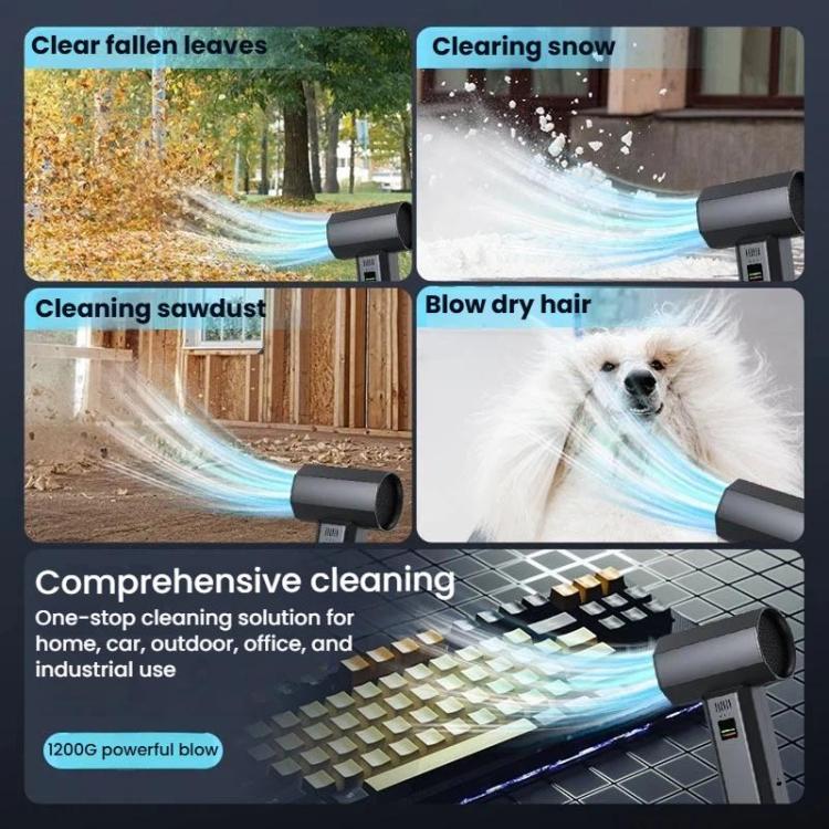 Cordless blower fan with long nozzle and side battery indicator panel for cleaning