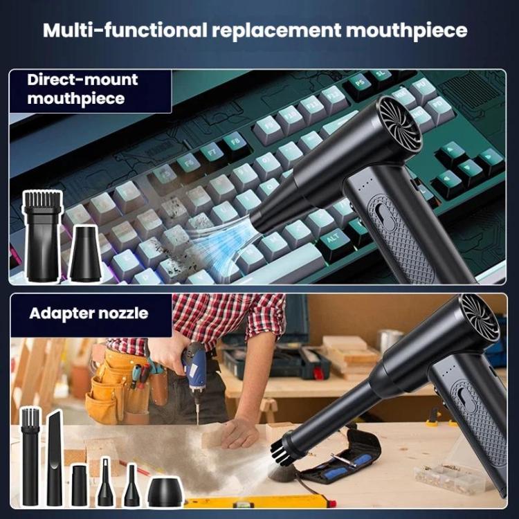 Cordless dust blower with multi-nozzle attachments for keyboard and car cleaning