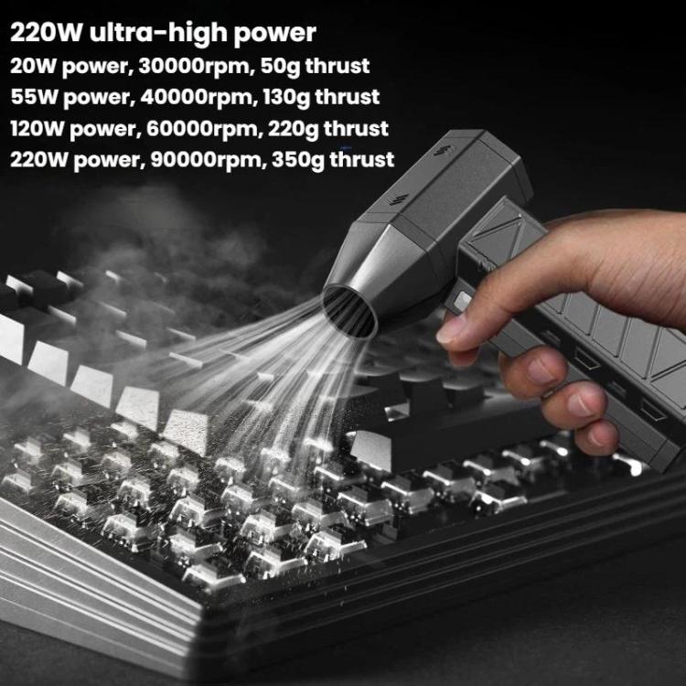 Handheld vacuum blower with side grip and powerful air blast nozzle